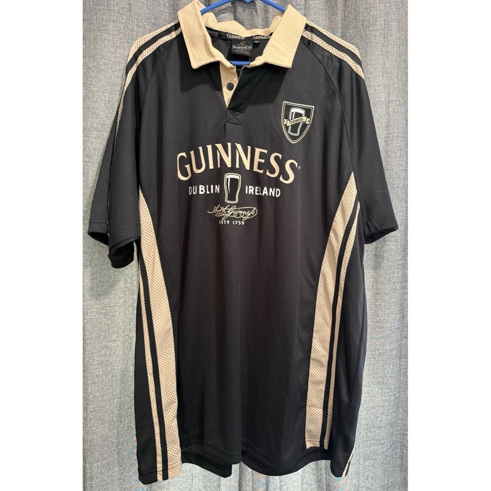 Guinness Performance Rugby Shirt Mens SZ 3X Black Tan Mesh Polo Jersey 1759 Back
